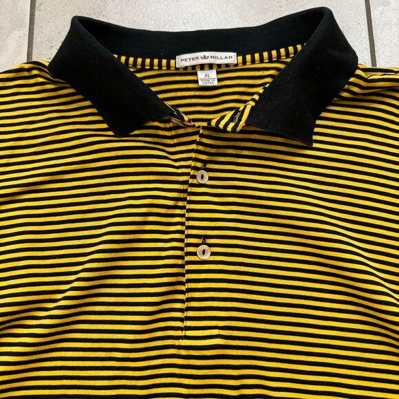 Peter Millar Mens Polo Golf Shirt Black Yellow Striped Size XL - Picture 3 of 4